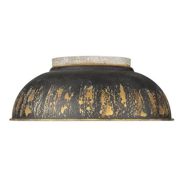 Kinsley Aged Galvanized Steel Two-Light Flush Mount with Antique Black Shade, image 1